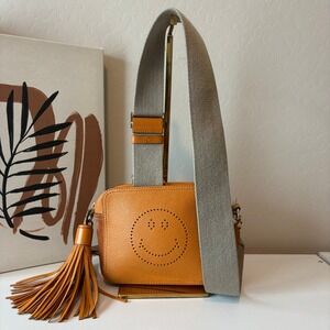 Anya Hindmarch Smiley Face Camera Bag Orange Leather Suede Crossbody